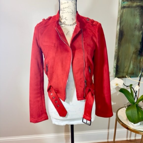 Banana Republic Red Suede Motorcycle Jacket (XS) - Picture 2 of 4